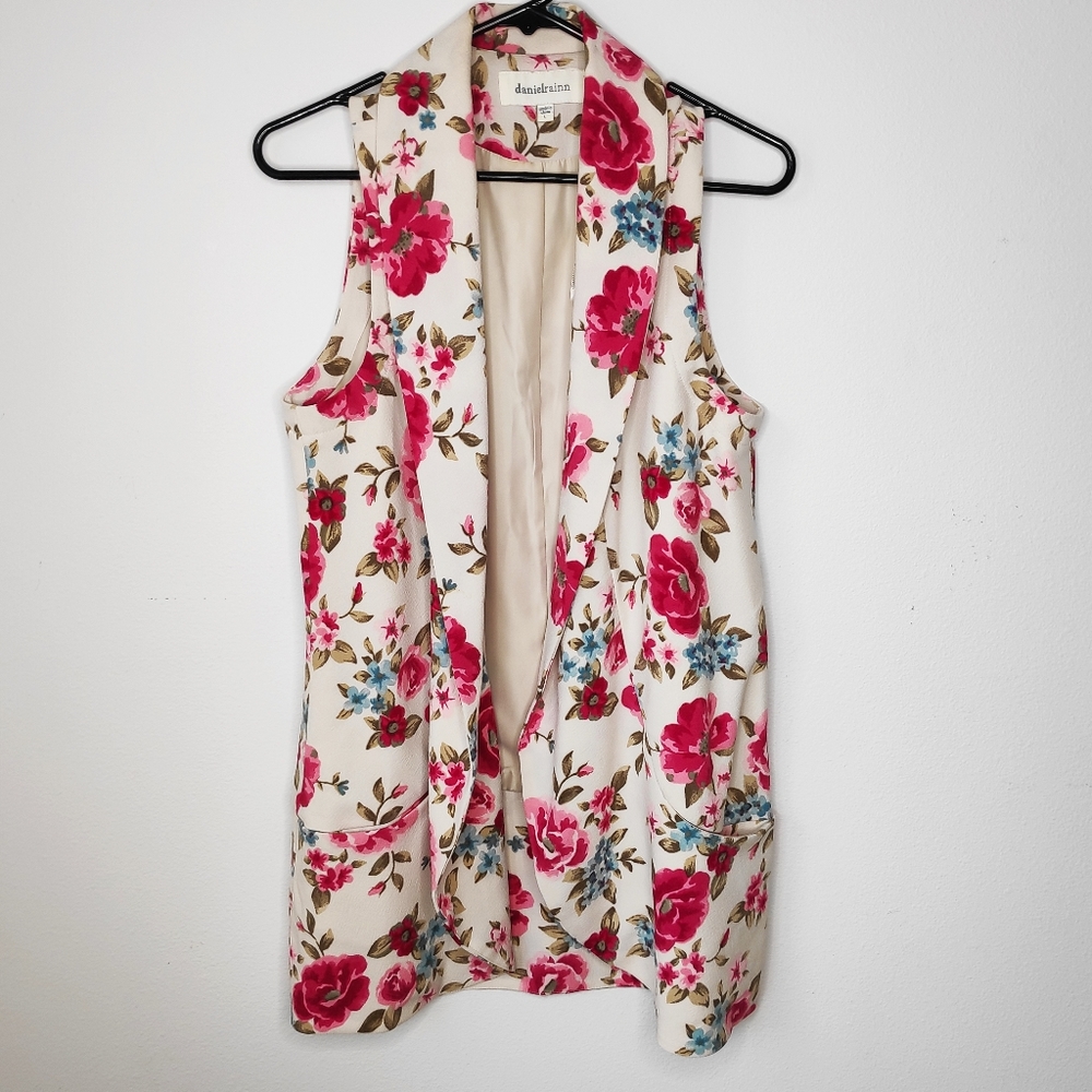 Daniel Rainn Floral Open Front Long Vest Size L